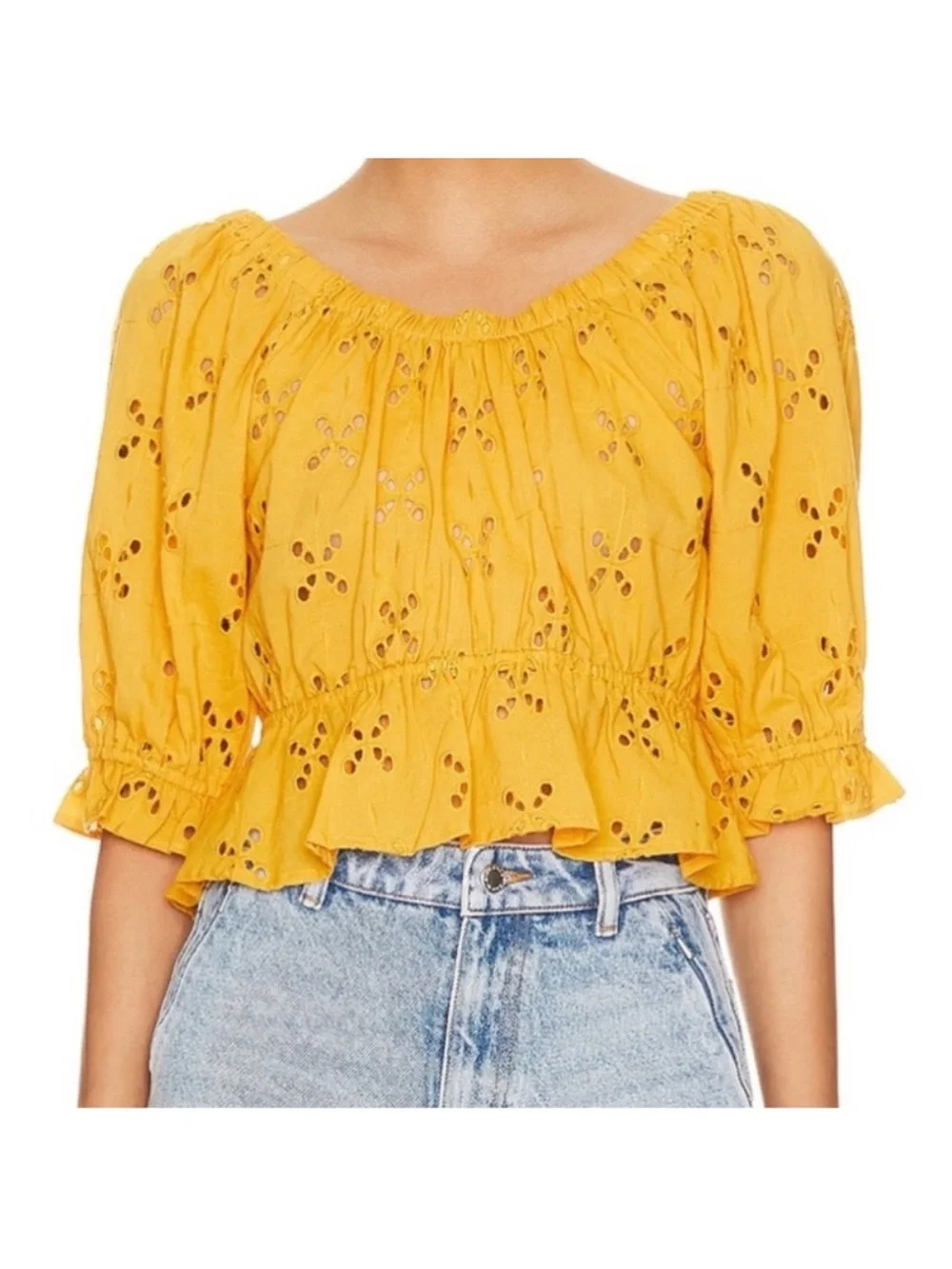 Free People Gardenia Eyelet Ruffle V-neck Top